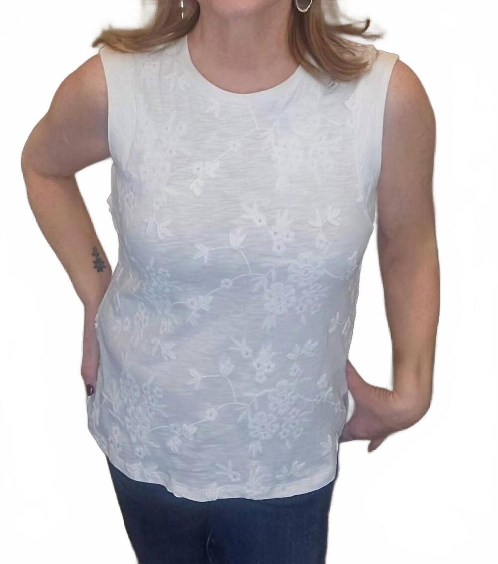 NEW CHARLIE B sleeveless embroidered top in white